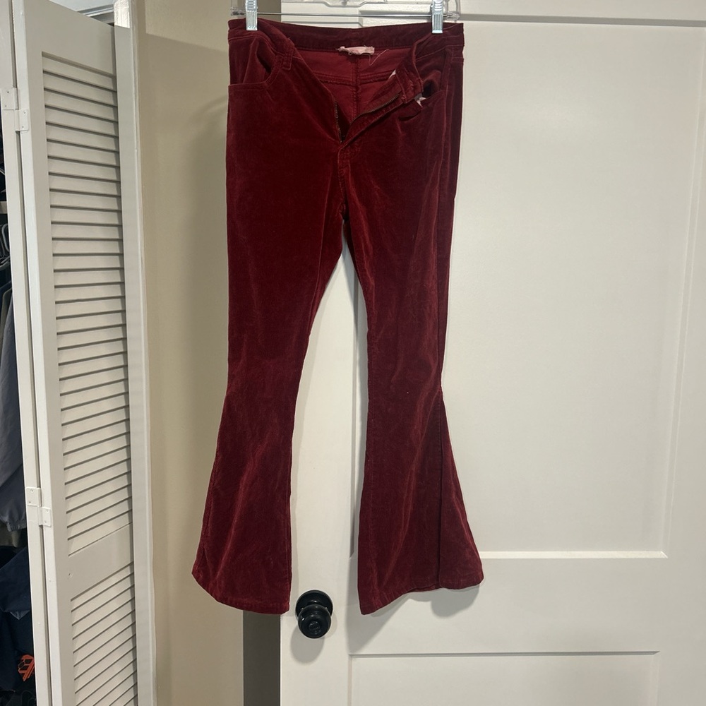 Altar'd State Burgundy Velvet Flare Jeans